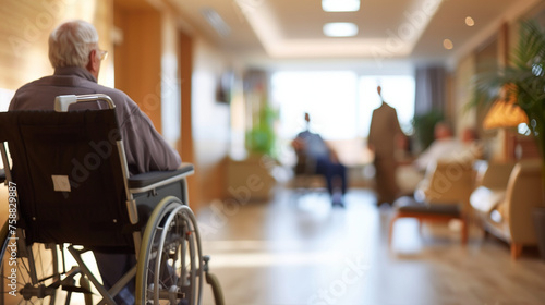 Man in Wheelchair in Hospital Hallway