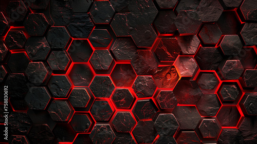 black and red hexagon wallpaper background.	
 photo