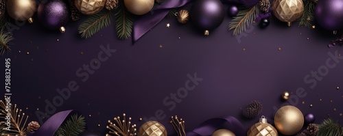 violet and golden christmas tree decoration banner