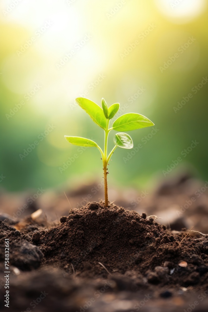 fresh seedling in soil on garden background close up fresh seedling in soil on garden background close up