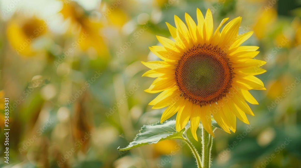 Fototapeta premium Sunflower flower close up. Floral abstract background. Blooming agricultural plant in the field