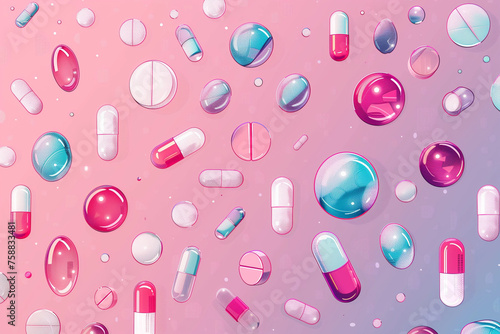 pills / vitamins / medicine watercolor wallpaper with pink tones, health / farmacy background