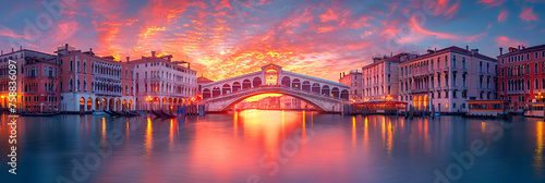 Rialto Bridge Across Grand Canal and Waterfront,
Venice Italy , romance , bridge , cruise photo