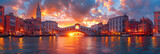 Rialto Bridge Across Grand Canal and Waterfront, The rialto bridge at sunrise one of the most visited sights of venice ital