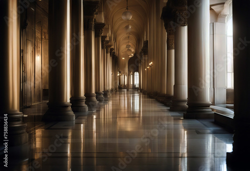 light columns corridor shined turn tunnel entrance hall futuristic indoor structure built architecture blue empty reflections motion shape illustration three-dimensional building paseo