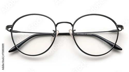 Street style oval prescription glasses with thin black metal frame  clear lens. generative ai