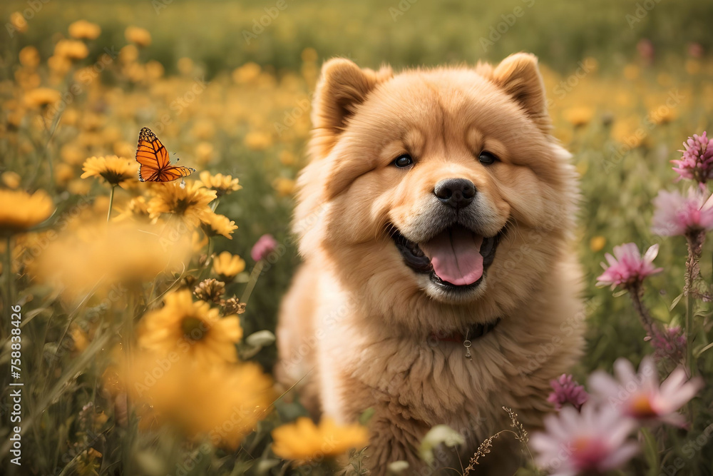 Close-Up of Garden-Exploring Chow Chow dog breed with Striking Coat and Alert Expression Close-Up of Garden-Exploring Chow Chow dog breed with Striking Coat and Alert Expression