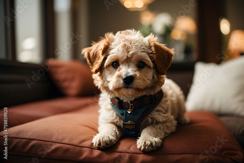 Maltipoo Puppy Relaxing on Sofa © Mathi Loganathan