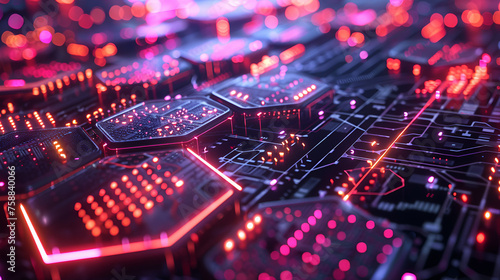 Futuristic electronic circuit board. 3d rendering toned image 
