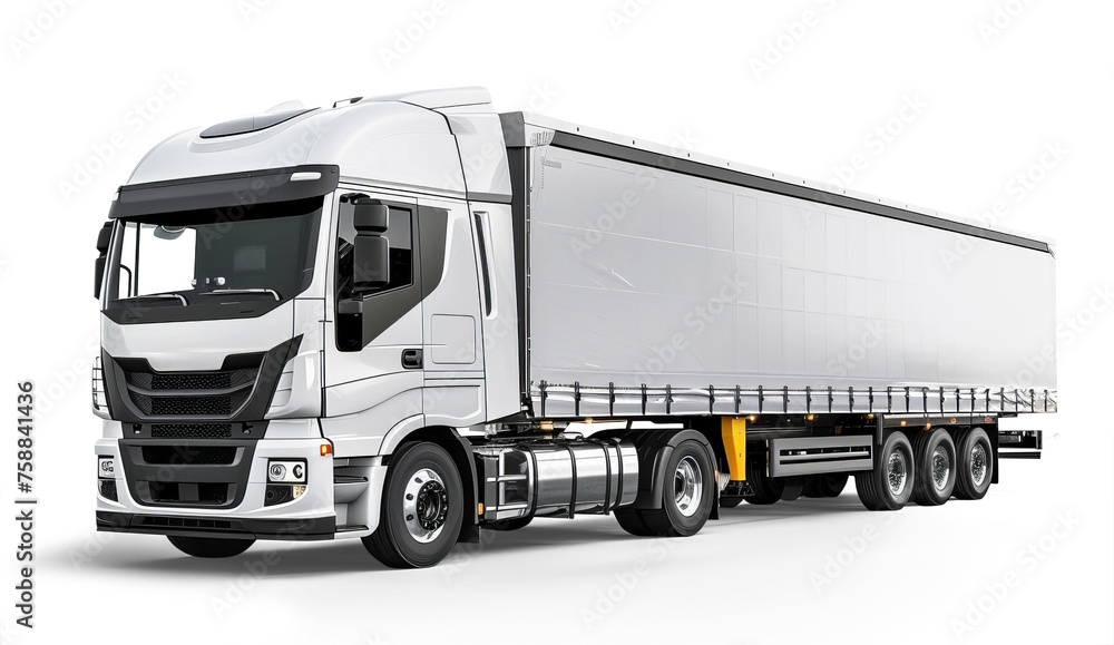 Four axle truck with trailer insulated from white or transparent background