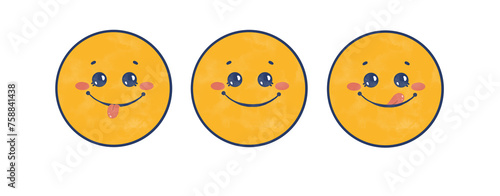 Set of yellow smile emojis. Funny emoticons faces with facial expressions 