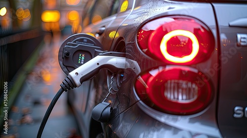 electro car charging on the streets with the help of electrical charger station photo