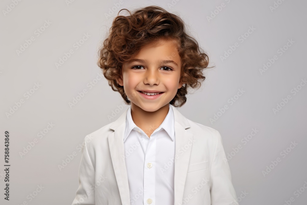 Portrait of a cute little boy with curly hair in a white jacket Portrait of a cute little boy with curly hair in a white jacket