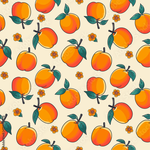 Apricot pattern  bright  juicy apricot  apricot blossoms  vector illustration