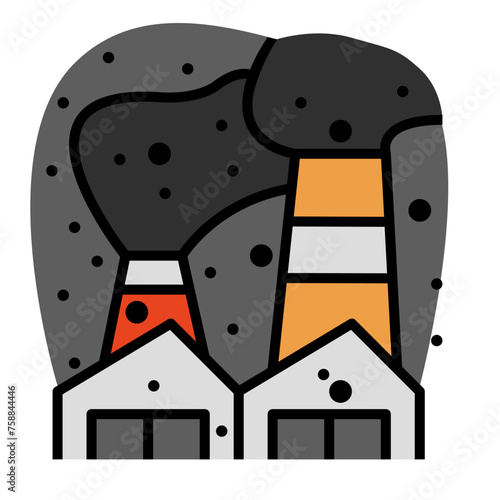 Factory cause particle pollution flat color