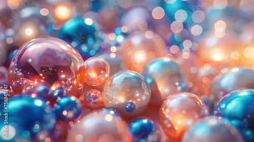 colorful background with pearls and bokeh lights.