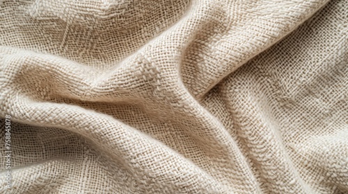 Textured, cream-colored fabric with intricate woven patterns creating a cozy and warm atmosphere. A detailed of quality, comfortable textile perfect for home decor or fashion.