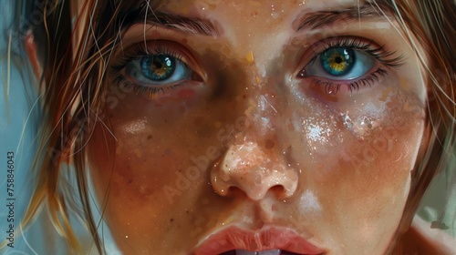 A captivating close-up in HD, a girl model's features brought to life against a solid canvas, creating a visual masterpiece.