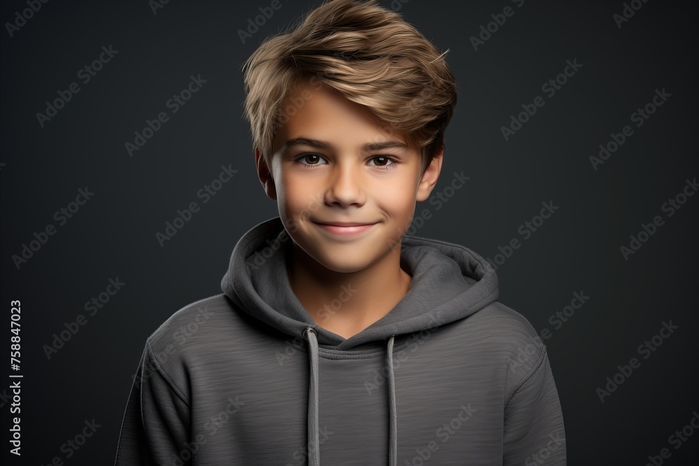 Portrait of a young boy in a sweatshirt on a dark background Portrait of a young boy in a sweatshirt on a dark background