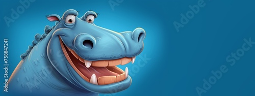 A smiling behemoth on a blue background