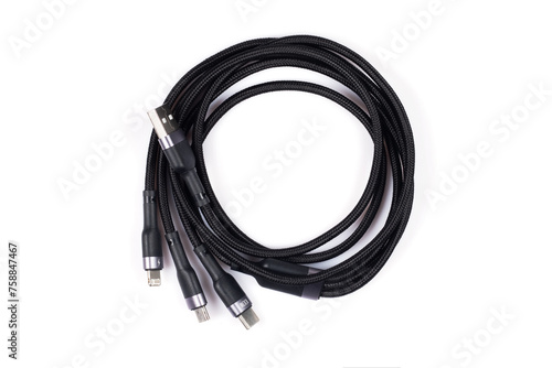 USB Power Cable 3 in 1 Color black Output for USB Type C, Micro USB