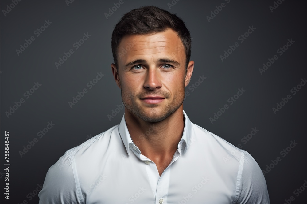 Portrait of a handsome young man in a white shirt over grey background. Portrait of a handsome young man in a white shirt over grey background.