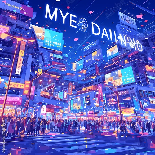 Neon-Lit Street Scene  Capturing the Energy of City Life at Night