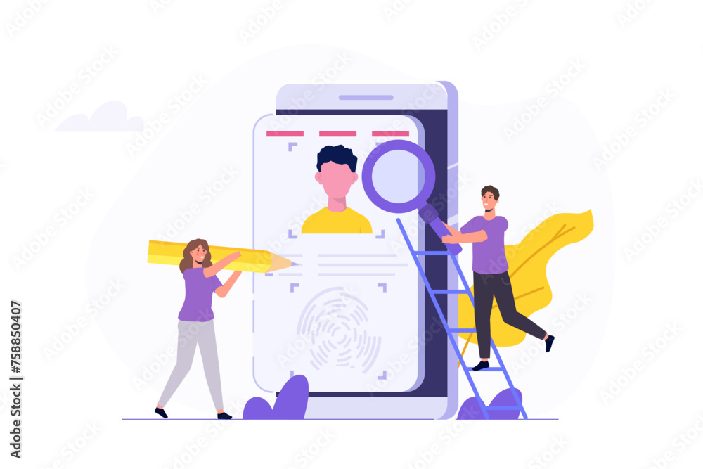 Know your customer or digital kyc, verifying the identity of its clients concept. Flat Vector illustrations set for banner, website, landing page, flyer. Know your customer or digital kyc, verifying the identity of its clients concept. Flat Vector illustrations set for banner, website, landing page, flyer.