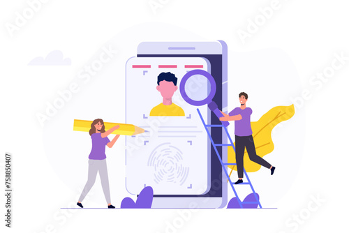 Know your customer or digital kyc, verifying the identity of its clients concept. Flat Vector illustrations set for banner, website, landing page, flyer.