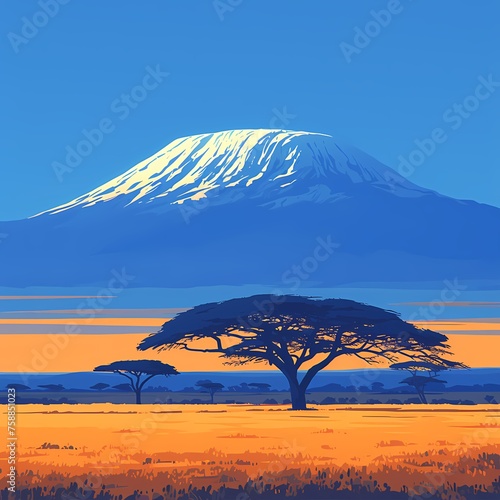 Majestic Mount Kilimanjaro Sunset over Serene Landscape