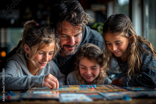 Family Playing A Board Game At Home