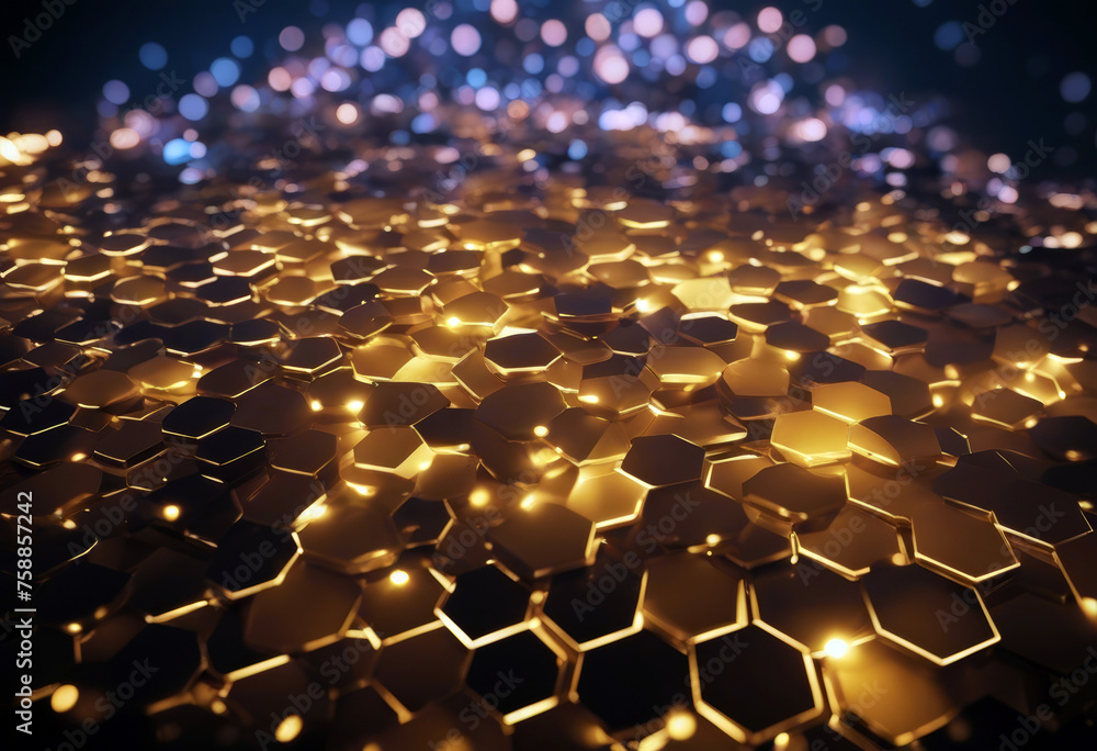 Fototapeta premium Glowing hexagons Background Abstract Wedding Backgrounds Love Light Space Blue Color Celebration Sunset And Glitter Pink Magic Bokeh Video Fun Beautiful Day Television Colors Hexagon Planet Motion