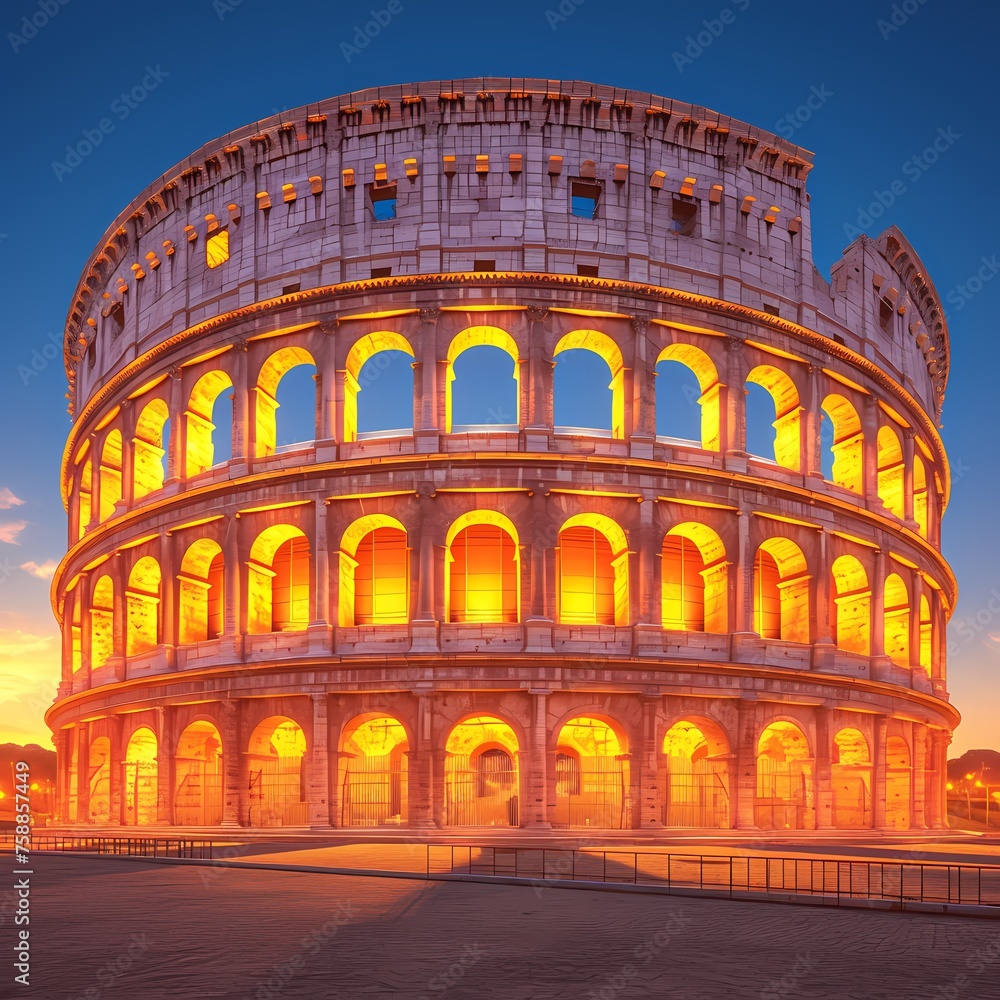 Experience the Timeless Splendor of the Colosseum in Rome as the Sun Sets, Capturing its Majestic Glory in this Epic Image.