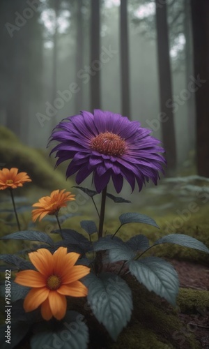 A beautiful purple flower in a dark forest