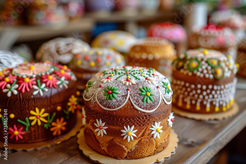 Easter Cake Brown Multi-colored (Russian Orthodox style) with decor on table