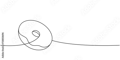 Glazed donut one line continuous drawing. Bakery sweet pastry food. Vector linear illustration.