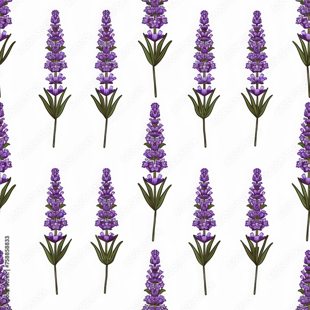 Fototapeta premium A mesmerizing pattern of Lavender purple flowers gracefully cascades across a pristine white background, creating a serene and enchanting visual display