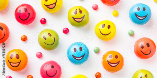 April fools day card with happy face emojis over white background. colorful desing.