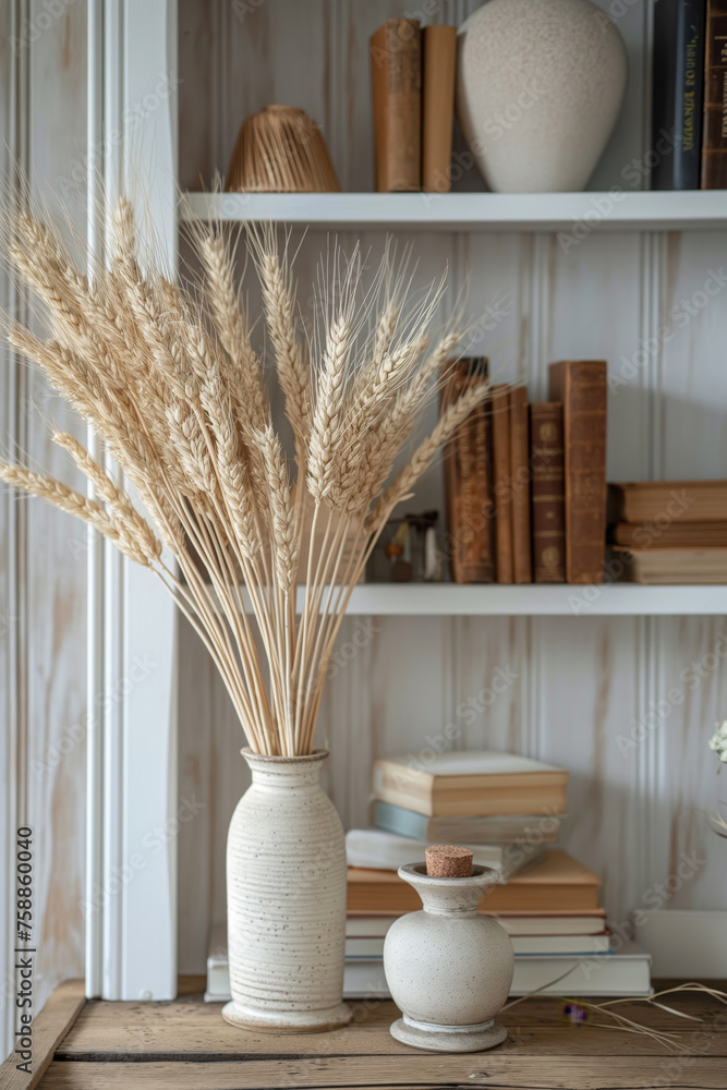 Bündel Weizen auf einem Bücherregal