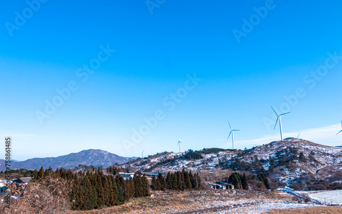 Landscape view of wind turbine in South Korea.  © gorkhe1980