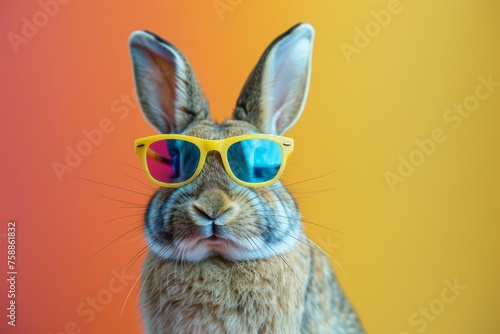 A rabbit wearing colorful sunglasses smiles  © Photo And Art Panda
