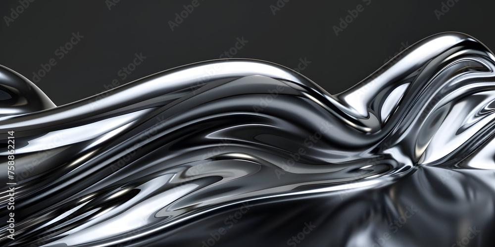 Sleek chrome liquid metal flowing smoothly on a dark reflective surface - Sleek chrome liquid metal flowing smoothly on a dark reflective surface -