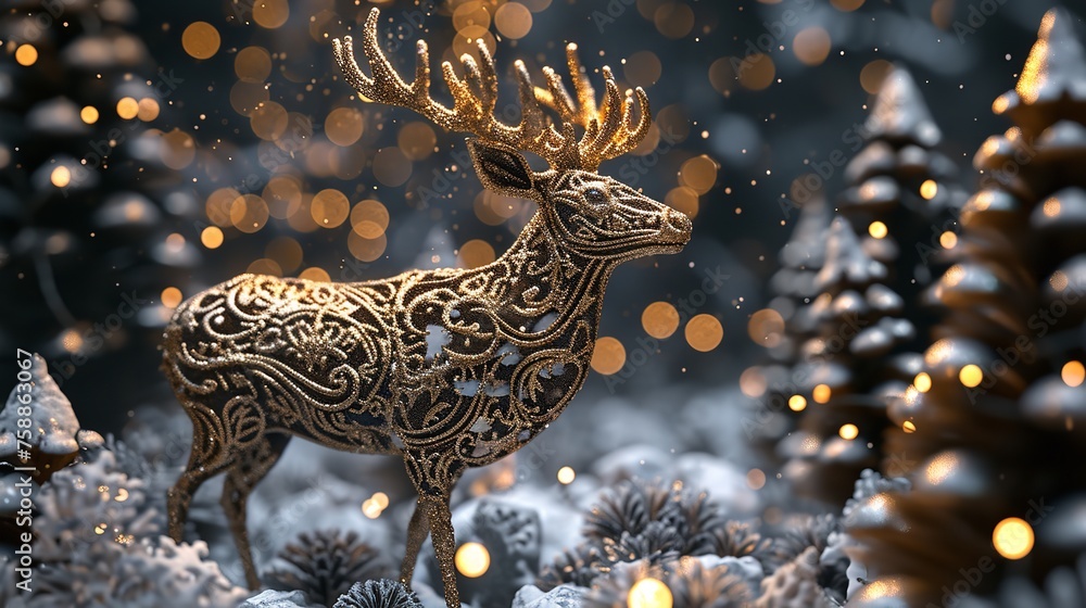 Fototapeta premium Christmas Lace Pattern with Deer and Christmas