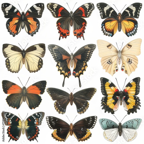Clipart illustration with various types of butterflies on a white background. © wpw
