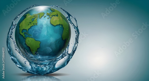 World Earth Day Template  Background Template with water and globe of earth with copy space for text  World Water Day  Environment Protection concept  Generative AI