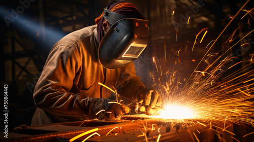 Worker performing welding tasks.