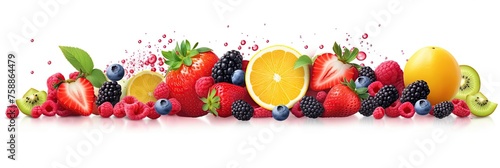 Fruits for smoothies lie on a wooden table, there is a glass with smoothies, top view, banner