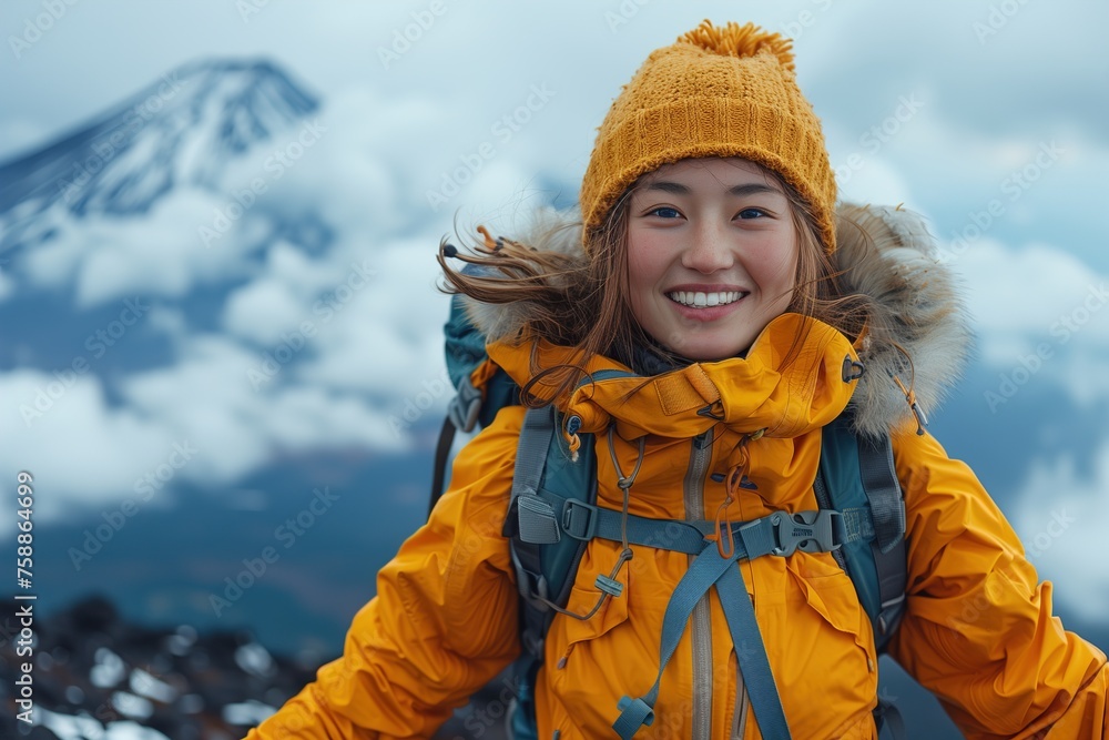 Woman Wearing Yellow Jacket and Hat Woman Wearing Yellow Jacket and Hat