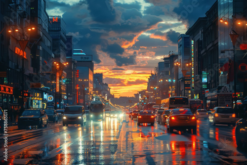 Urban Twilight, City streets at dusk, Metropolitan Mood photo