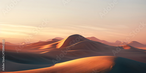 3D render of an aesthetic, minimalist desert scene at sunset, with long shadows and a calming ambiance